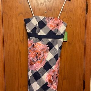 Navy and white plaid strapless Lilly Pulitzer dress- size 8